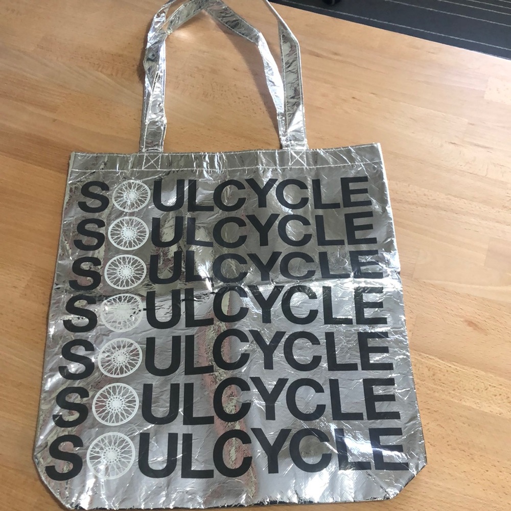 Soulcycle silver metallic tote shopping bag